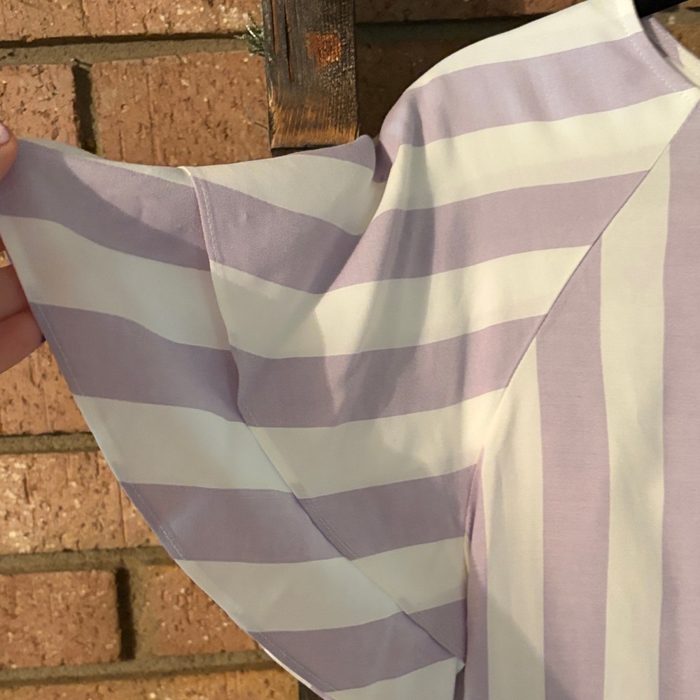 Cremieux Light Purple and White Striped Flutter Sleeve Top - Picture 6 of 9